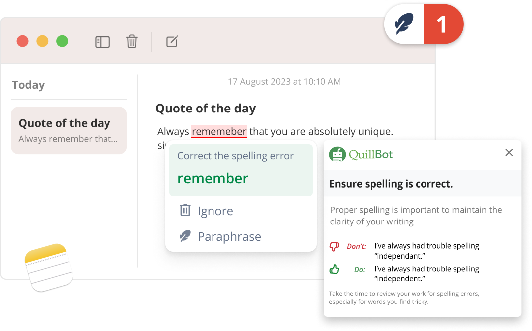 QuillBot proofreads your notes