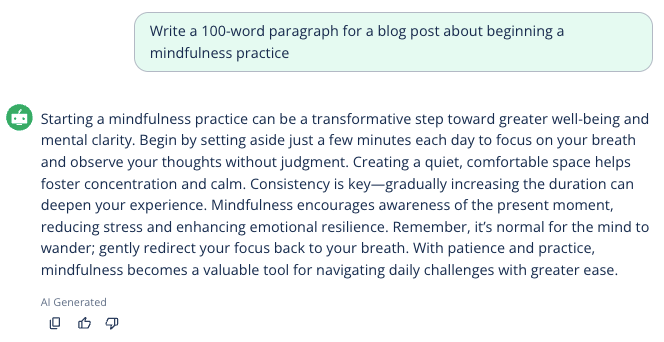 Screenshot of QuillBot paragraph generator