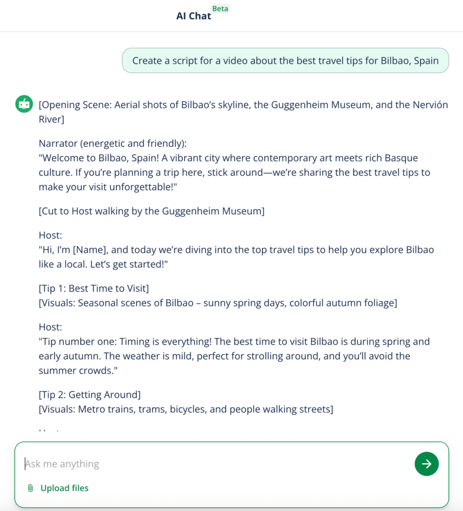 Screenshot of AI YouTube script generator