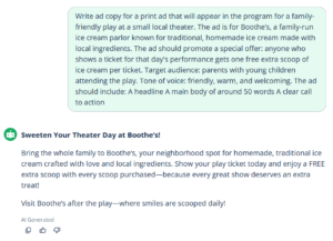 An example prompt for an ad copy generator