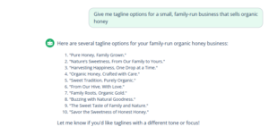 organic honey taglines for a small, family-run business