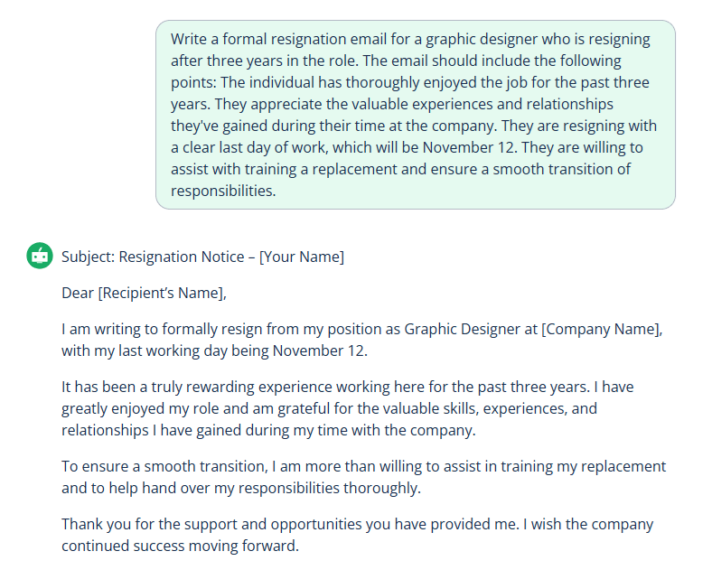 An-example-prompt-for-QuillBot's-AI-resignation-email-generator