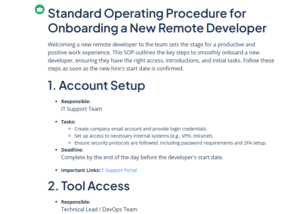 SOP Writer output for onboarding a new remote developer