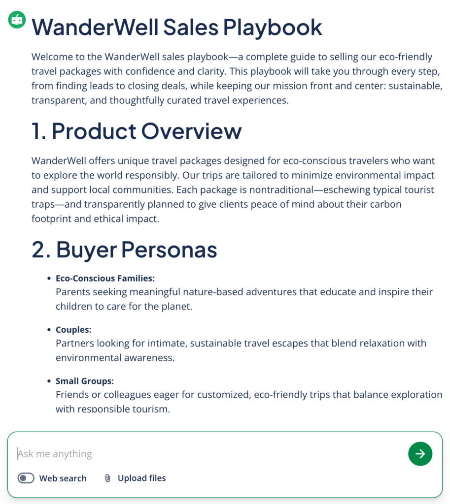 Screenshot of QuillBot sales playbook generator