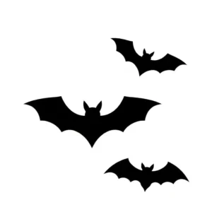Black and white stencil of three bats for a pumpkin carving project