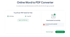 Screenshot of the QuillBot Word to PDF converter output screen
