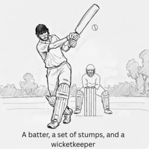 A batter, a set of stumps, and a wicketkeeper
