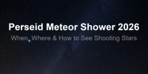 Title slide for a presentation about a meteor shower with a background image of a starry night sky