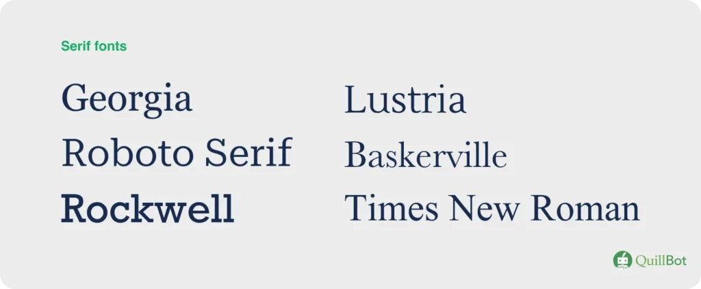 A depiction of various serif fonts