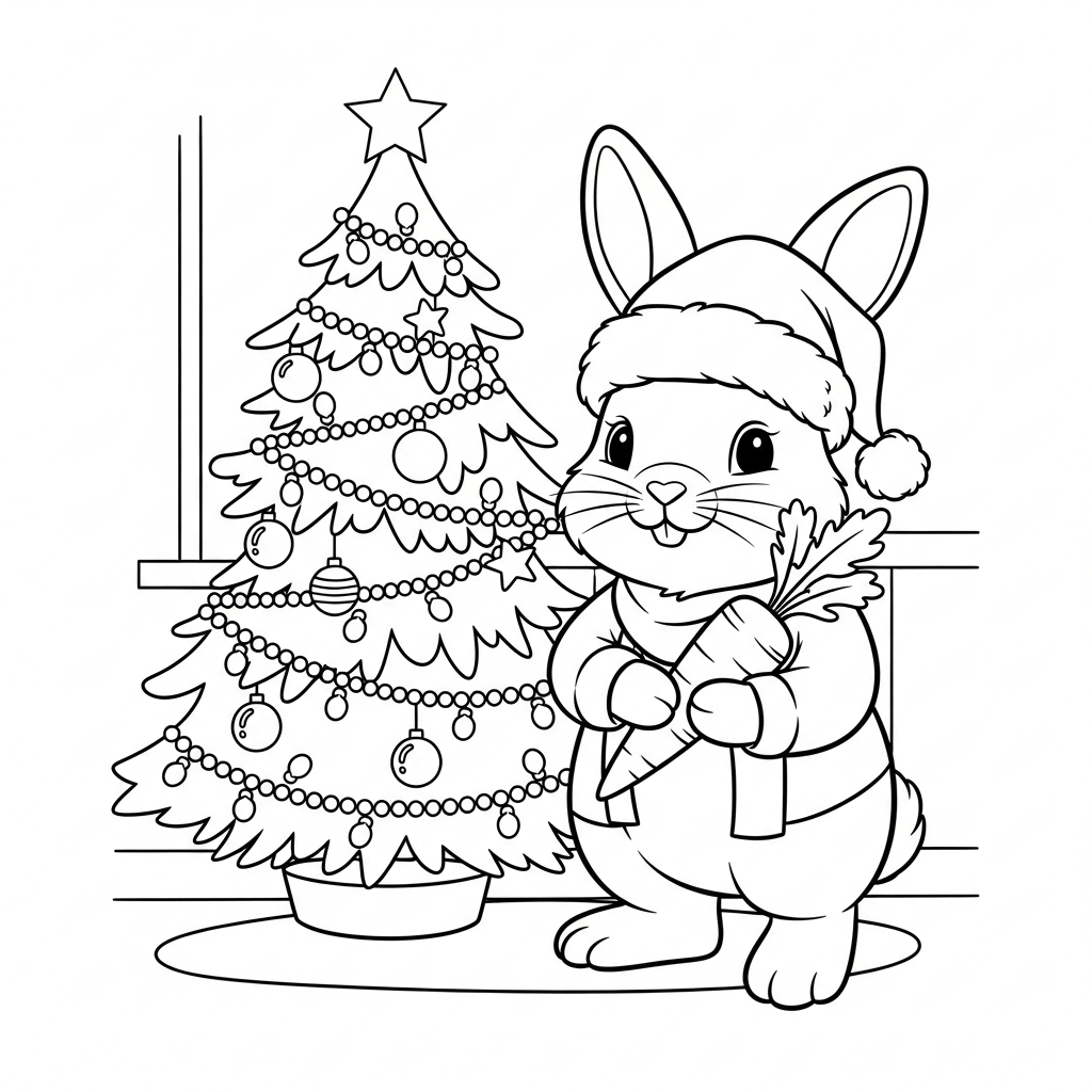 coloriage lapin sapin de noel