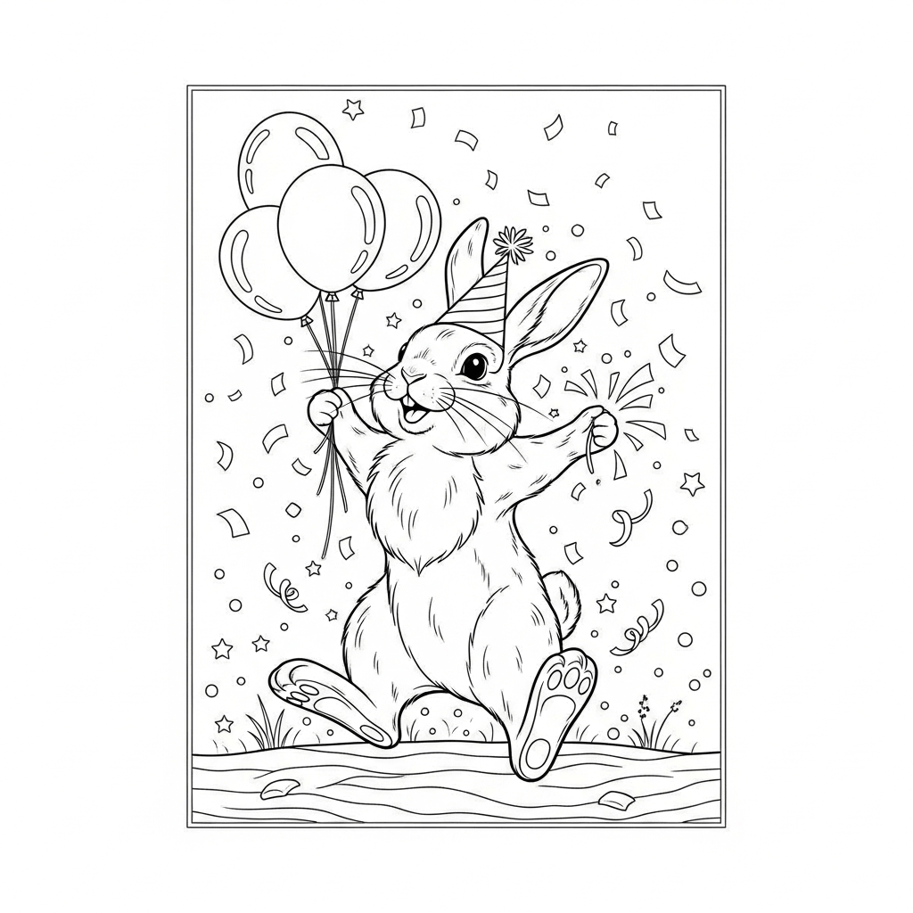 coloriage lapin qui fait la fete