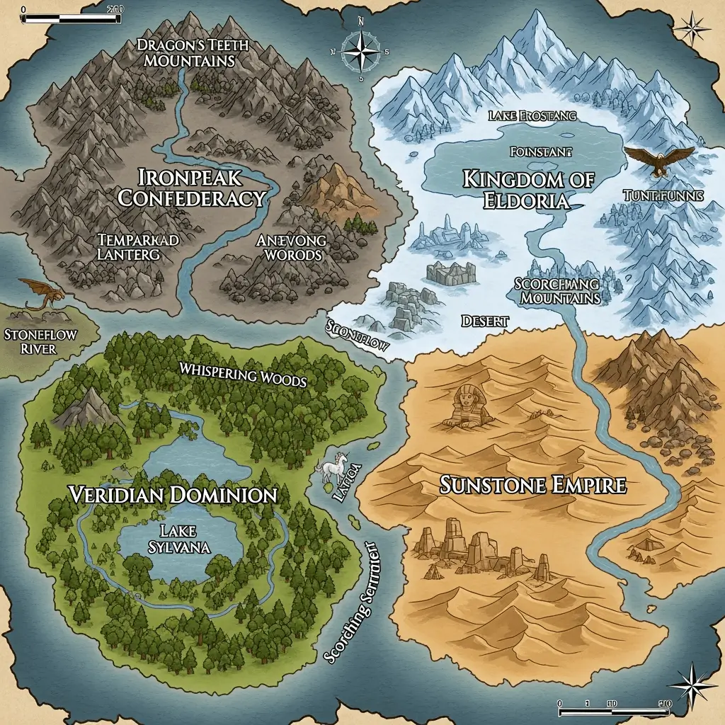 map of four nations created with fantasy map generator