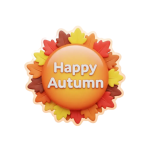 A "Happy Autumn" badge emoji created with Quillbot's Emoji Generator