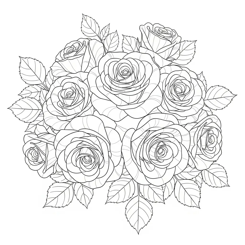 coloriage fleurs bouquet de roses