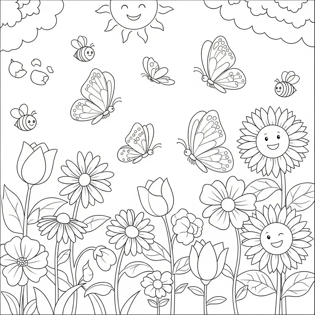 coloriage champ de fleurs enfant