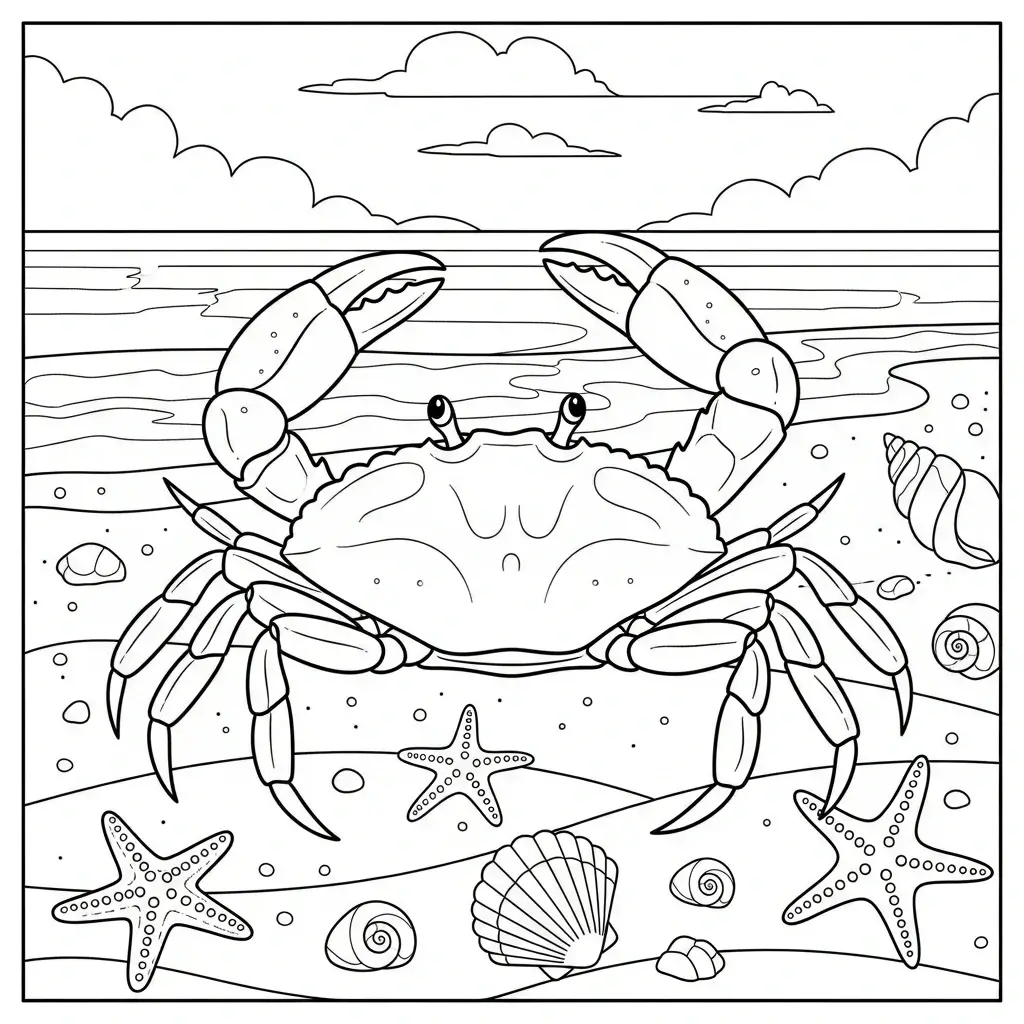 coloriage été crabe coquillages