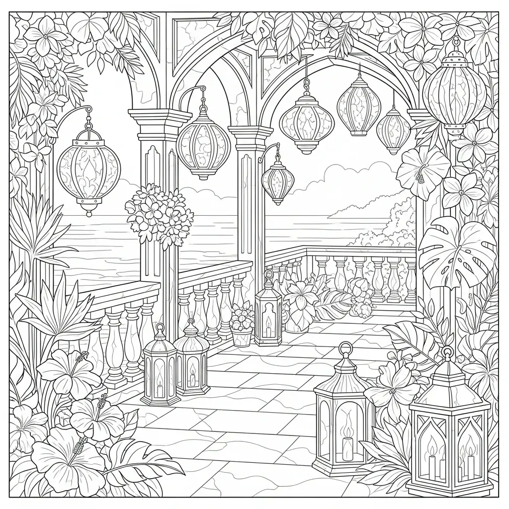 coloriage été terrasse restaurant