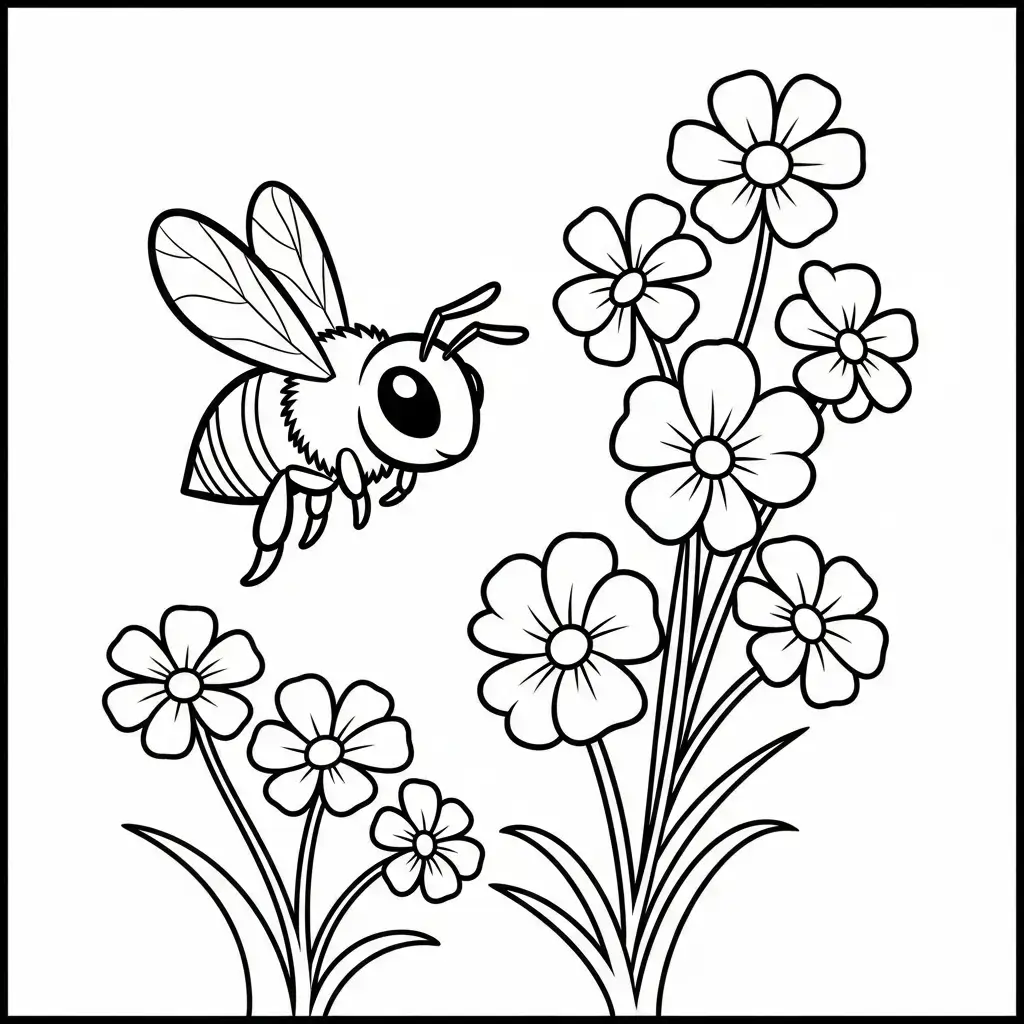 coloriage facile fleurs abeilles