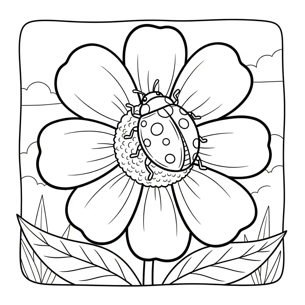 coloriage fleur et coccinelle