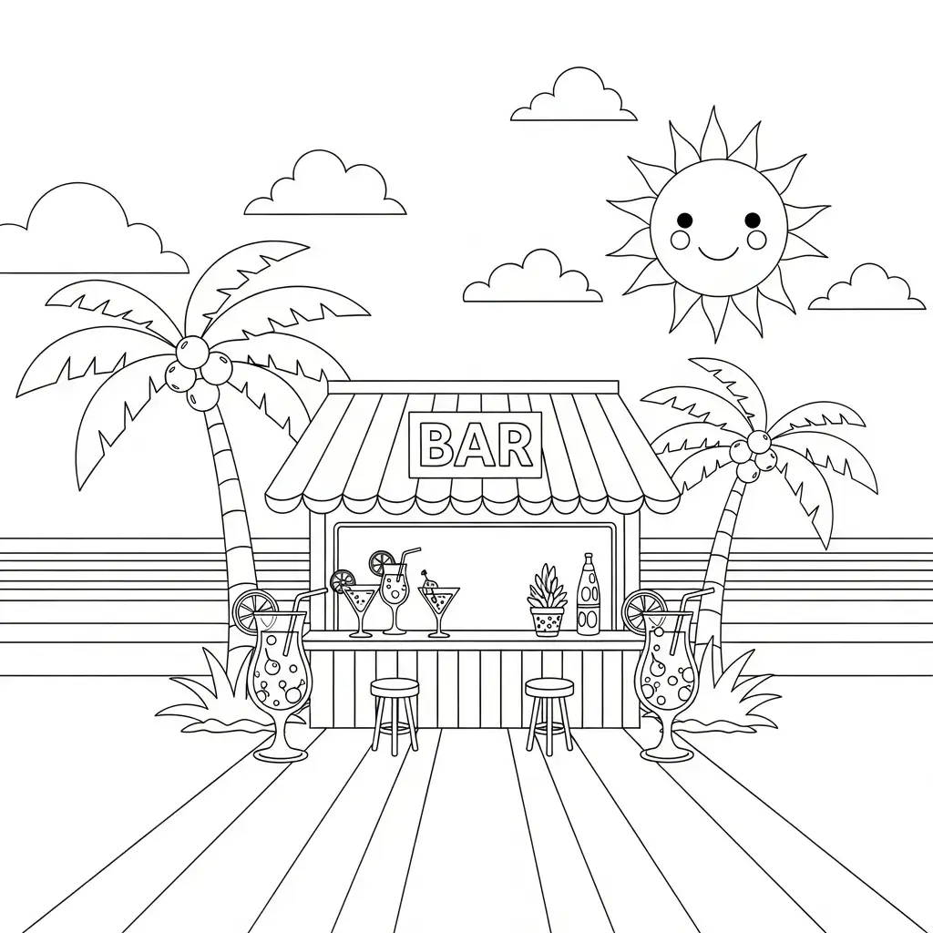 coloriage plage bar de plage