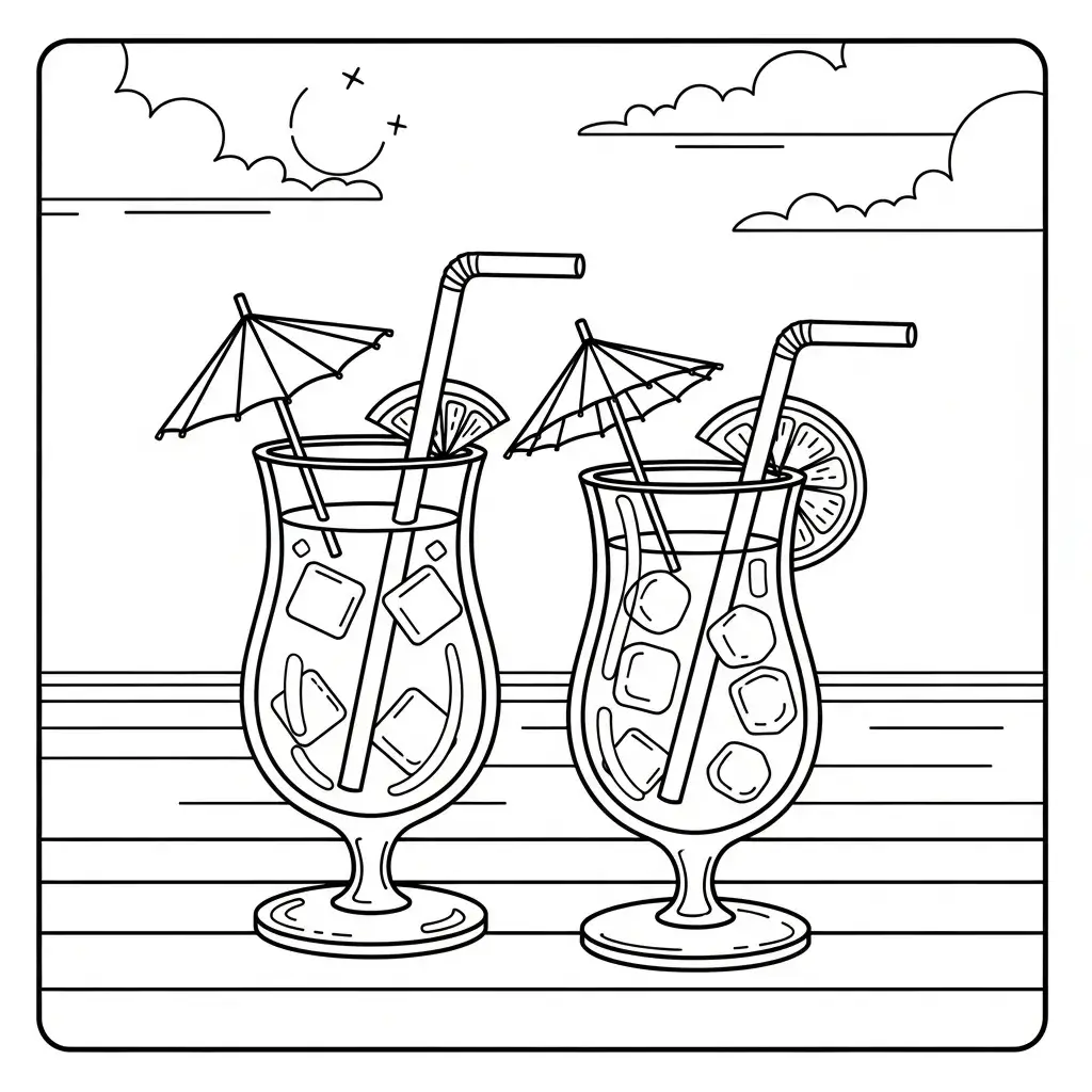 coloriage plage cocktails dessin