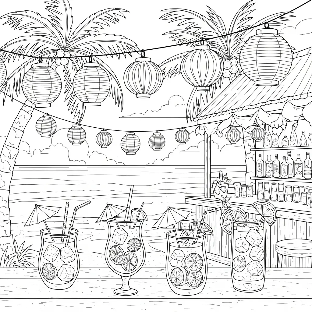 coloriage plage cocktails