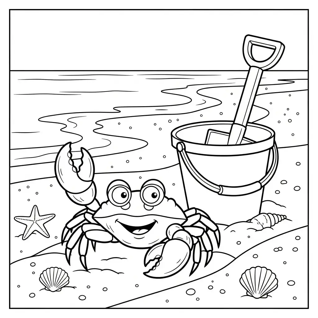 coloriage plage jouets crabe