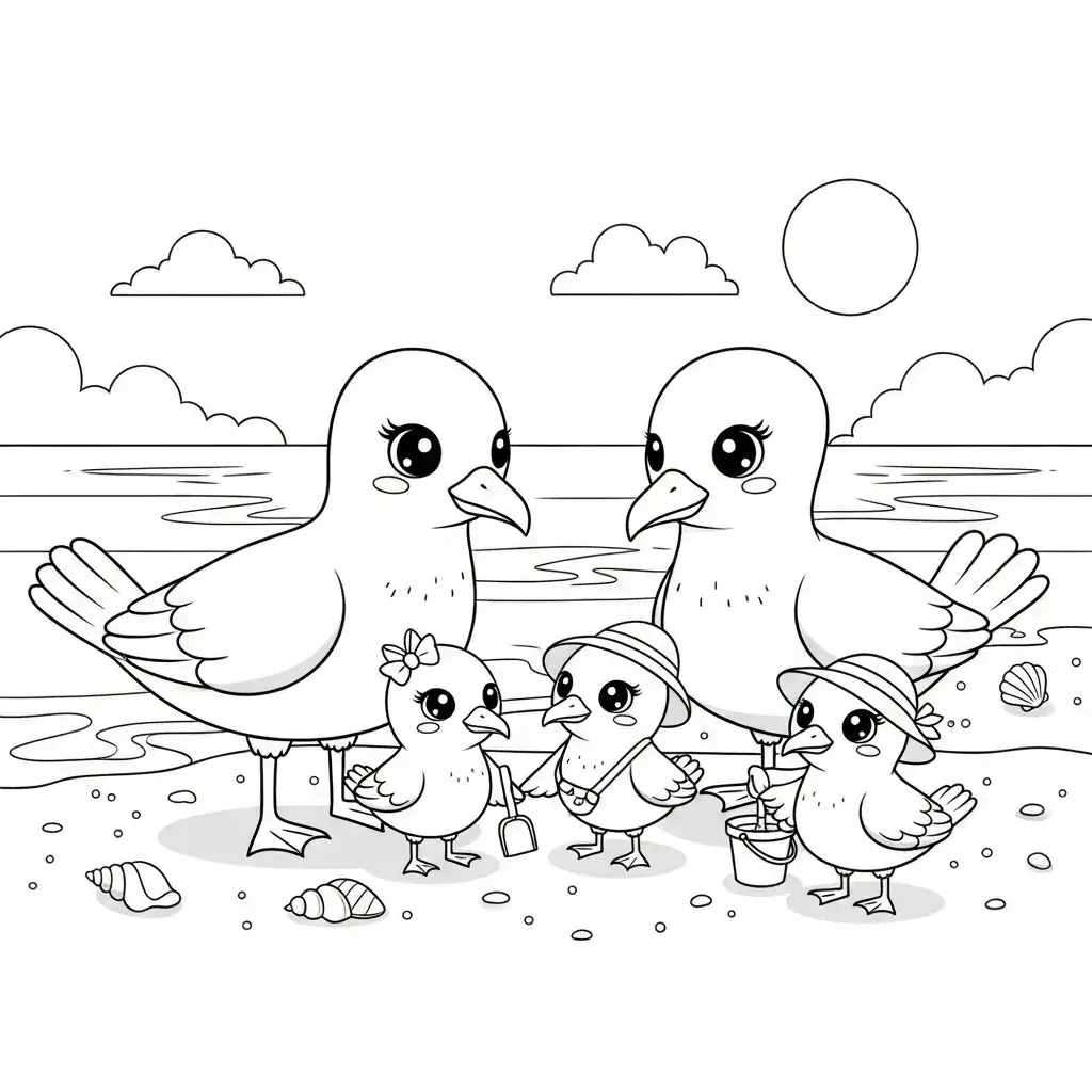 coloriage plage kawai