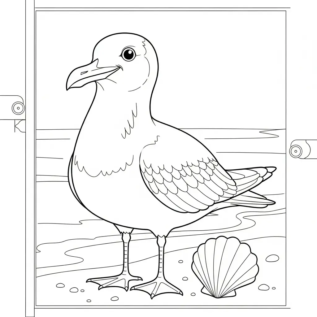 coloriage plage mouette et coquillage