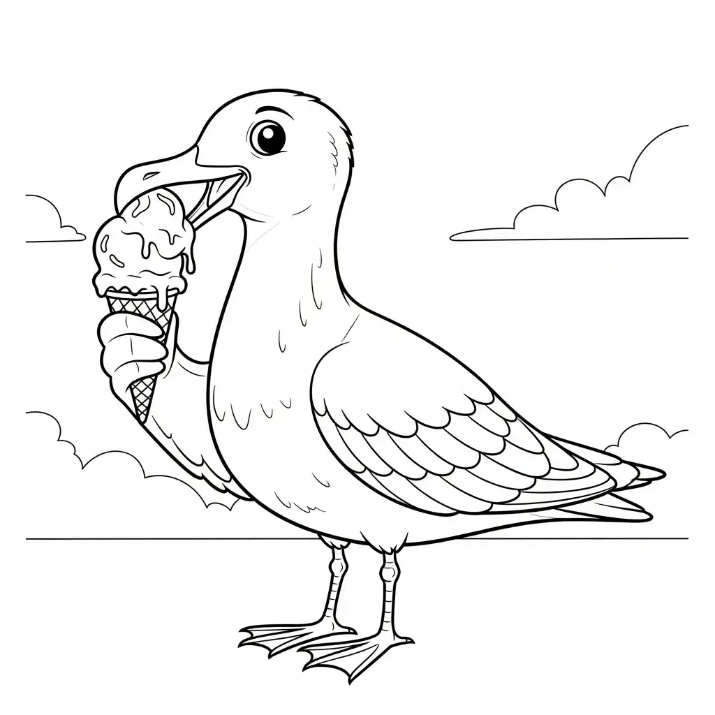 coloriage plage mouette kawaii
