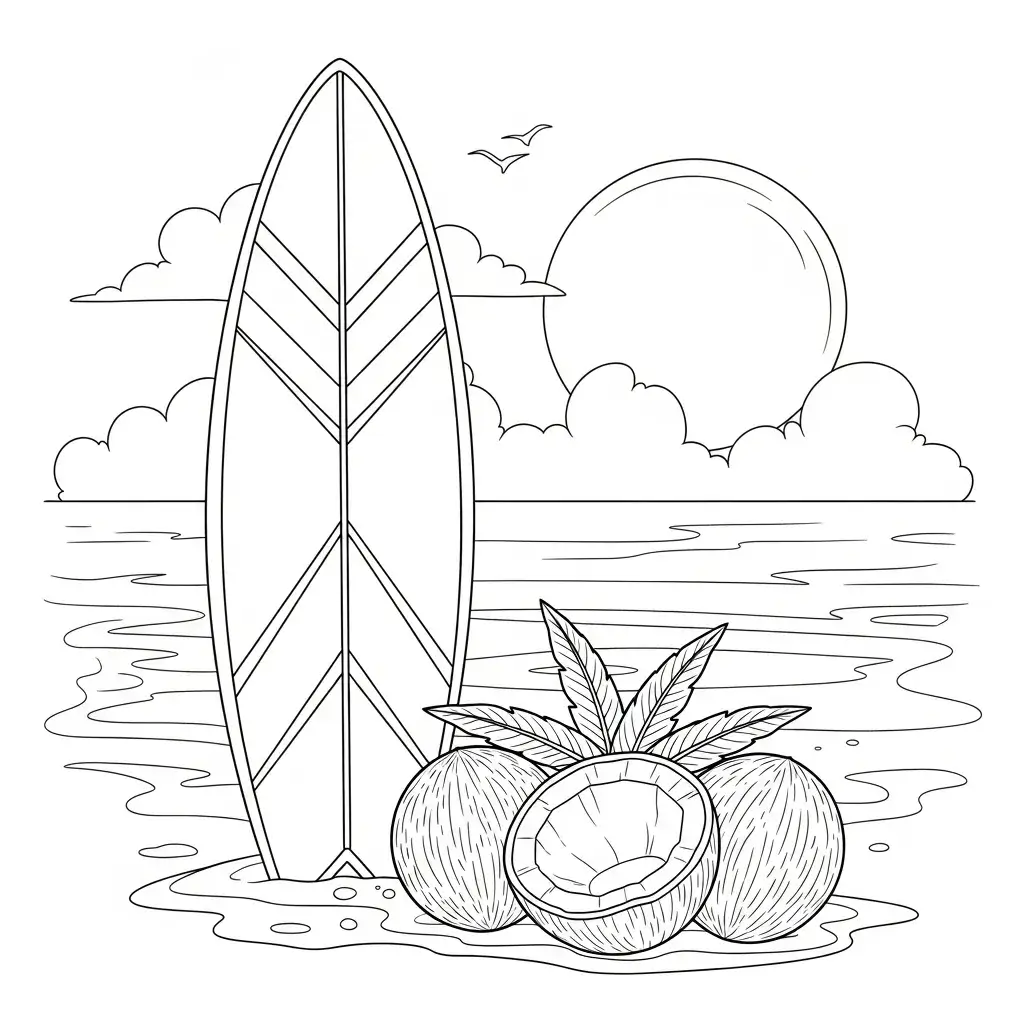 coloriage plage surf